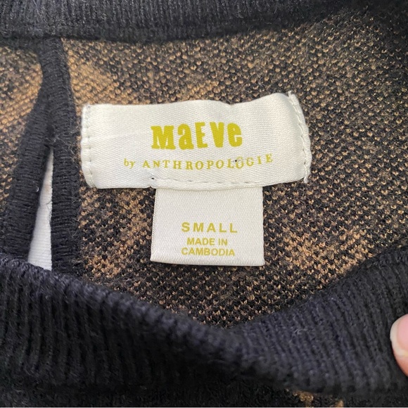 Maeve Anthropologie Black and Tan Dog Pattern Sweater Small - Picture 2 of 12